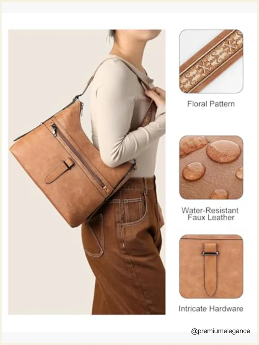 Designer Leather Crossbody Hobo Shoulder Bag with Adjustable Straps